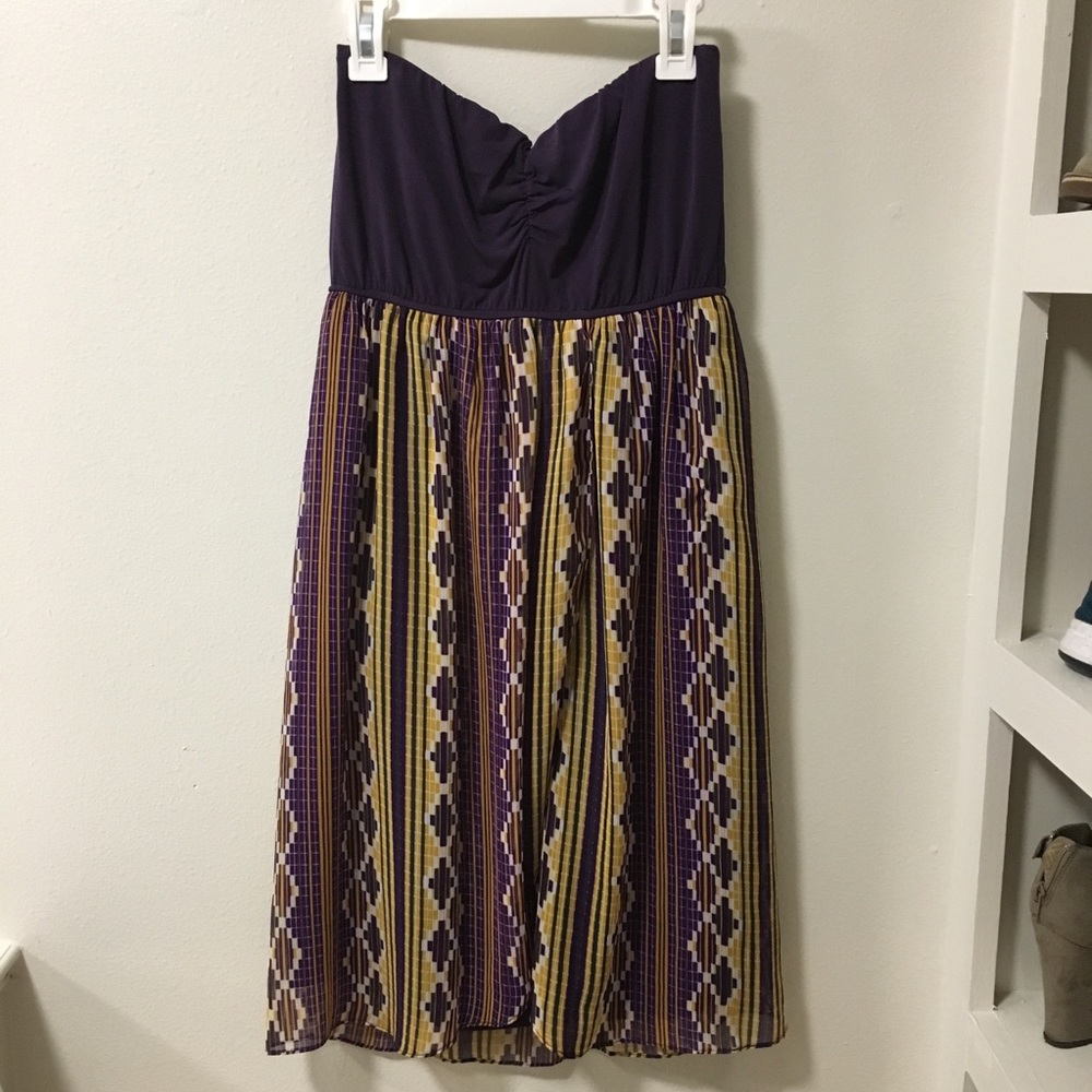 Strapless purple and yellow dress
